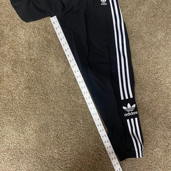 Adidas Jogger Pants Women's Small Black 3 Striped Nylon High Rise Elastic Waist - Picture 10 of 13